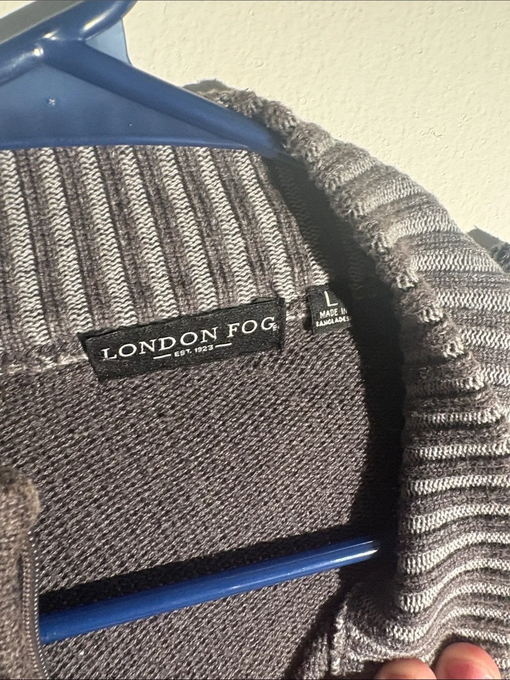 London Fog Men's Charcoal Gray Half-Zip Sweater with Ribbed Collar